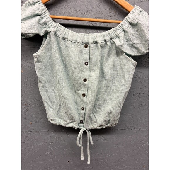 Madewell Texture & Thread Off Shoulder Top Women’s M Mint Green Button Front - Picture 2 of 8